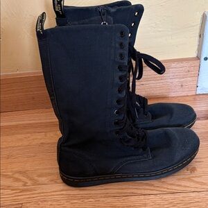 Dr. Martens Stratford Canvas Combat Boots Lace Up Ankle Black Side Zipper US 7